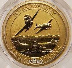 Gem BU 2016 Perth/Tuvalu Pearl Harbor Commemorative 1/10 Gold Coin with COA