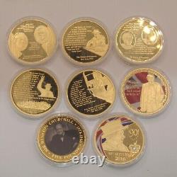 Gold Plated £5 Churchill Commemorative Coin Medallion & Others x 8 EIGHT COINS