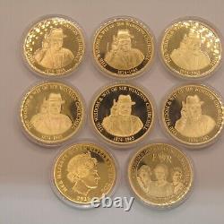 Gold Plated £5 Churchill Commemorative Coin Medallion & Others x 8 EIGHT COINS