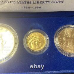 Gold United States Liberty Coins 1886 1986 3 Coin Set with Case & COA