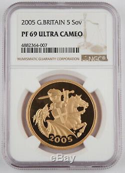 Great Britain UK 2005 5 Pound/Sovereign 1.177 Oz Gold Proof Coin NGC PF69 UC