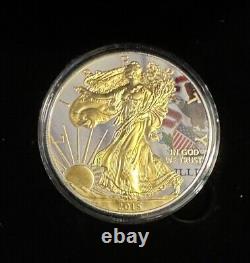 Illinois US State Flag Liberty Eagle 1 oz paint Silver Coin Gilded 2015 Box COA