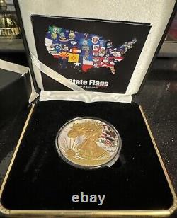 Illinois US State Flag Liberty Eagle 1 oz paint Silver Coin Gilded 2015 Box COA