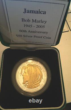 Jamaica Bob Marley 60th Birth $50 Silver/Gold ounce Coin In Box