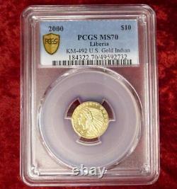 KM-492 U. S GOLD $10 Indian PCGS MS70 Liberia 1/10 oz TOP POP 1 of 6 LOW MINTAGE