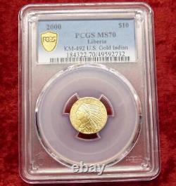 KM-492 U. S GOLD $10 Indian PCGS MS70 Liberia 1/10 oz TOP POP 1 of 6 LOW MINTAGE