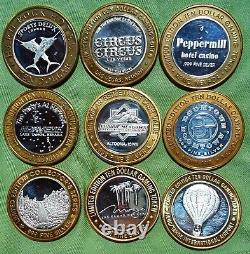 Lot/9 Casino Silver Strike Commemorative $10 Coins 999 Fine 5.4 Troy Oz ASW