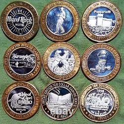 Lot/9 Casino Silver Strike Commemorative $10 Coins 999 Fine 5.4 Troy Oz ASW