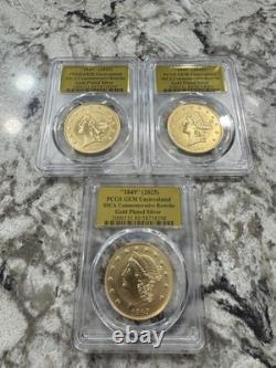 Lots of 3 1849 GEM UNC SSCA commemorative gold plated Silver coins