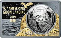 MOON LANDING 50th Anniversary Gold Plating 2 Oz Silver Coin Set 1$ USA 2019