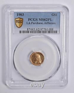 MS62 PL 1903 $1 Jefferson LA Purchase Commemorative Gold Dollar PCGS 0415