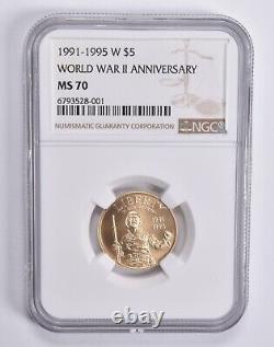 MS70 1991-1995-W $5 World War 2 Commemorative Gold 5 Dollar NGC Brown Label