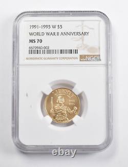 MS70 1991-1995-W $5 World War II Anniversary Gold Commemorative NGC 3499