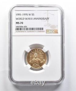 MS70 1991-1995-W $5 World War II Anniversary Gold Commemorative NGC 7764