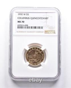MS70 1992-W $5 Columbus Quincentenary Commemorative Gold Coin NGC 9734