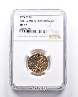 MS70 1992-W $5 Columbus Quincentenary Commemorative Gold Coin NGC 9736