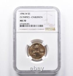 MS70 1996-W $5 Gold Commemorative Olympics Cauldron NGC 1073