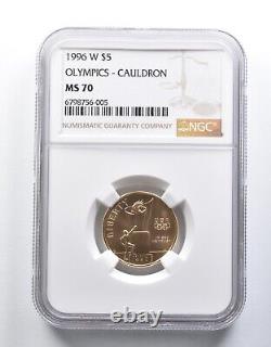 MS70 1996-W $5 Olympic Cauldron Gold 5 Dollar Commemorative NGC 6100