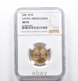 MS70 2001-W $5 Capitol Visitor Center Gold Commemorative NGC 1090