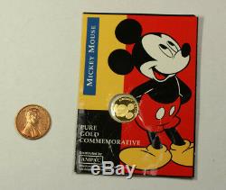 Mickey Mouse Pure Gold 1/25th Oz 9999 Disney Commemorative Coin AMPAC in Case