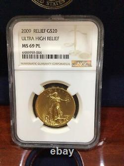 NGC MS69 PL 2009 $20 Ultra High Relief Double Eagle. 9999 Gold OGP BOX & COA