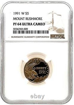 NGC PF 64 ULTRA CAMEO 1991-W US Gold $5 Mount Rushmore Commemorative Proof Coin