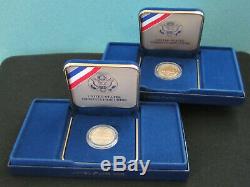 One Lot of (2)1987 U. S. $5 1/4oz ea. Gold Proof Constitution Coins Withcases & COA