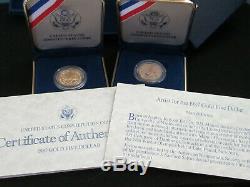 One Lot of (2)1987 U. S. $5 1/4oz ea. Gold Proof Constitution Coins Withcases & COA