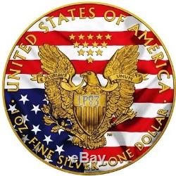 PATRIOTIC LIBERTY FLAG 2016 1 oz American Silver Eagle Coin Color 24K Gold