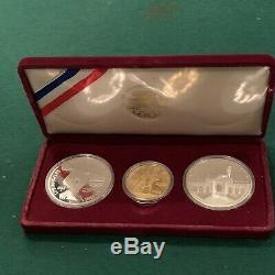Proof 1983-1984 Olympic 3 Coin Set $10 Gold Eagle and 2 Silver Dollars