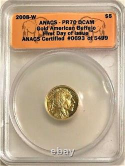 Scarce 2008 West Point Proof $5 Gold American Buffalo ANACS Proof 70 DCAM