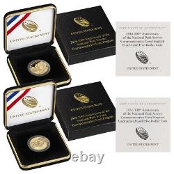 Set of 2 2016-W $5 US Gold 100th Anniv. National Park Service Proof & Unc with OGP