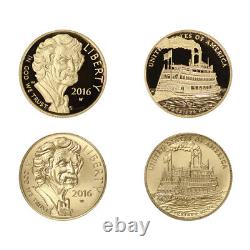 Set of 2 2016-W $5 US Gold Mark Twain Commemorative Proof & Unc. With OGP coins