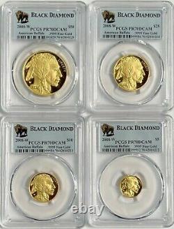 Set of 4 2008-W Gold Buffalo Black Diamond PCGS PR70DCAM Consecutive Serial #s