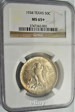 Toned NGC, MS65+, 1934 Texas Commemorative Half Dollar Coin with Golden Toning