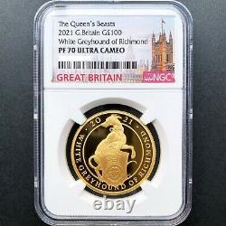 UK 2021 Great Britain Queen's Beasts White Greyhound Gold Proof Coin NGC PF70 UC