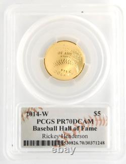 US 2014-W $5 Gold Baseball Commemorative PCGS PR70DCAM Rickey Henderson Signed