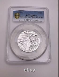 US Air Force 2021-P PCGS MS 70 2.5 oz SILVER Top Pop WithOGP GOLD SHIELD COIN