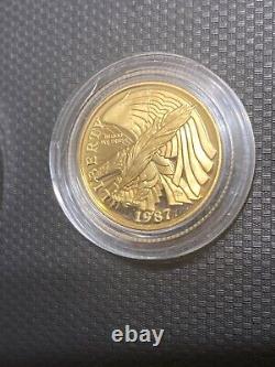 US Mint 1987 Constitution Commemorative Gold $5 Coin 1/4 Ounce Silver 1 Oz COA