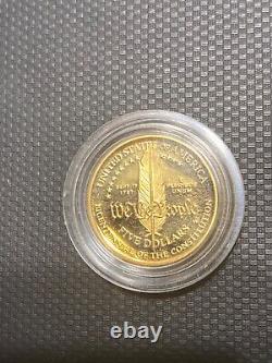 US Mint 1987 Constitution Commemorative Gold $5 Coin 1/4 Ounce Silver 1 Oz COA