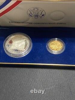 US Mint 1987 Constitution Commemorative Gold $5 Coin 1/4 Ounce Silver 1 Oz COA