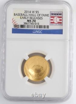 US Mint 2014 $5 Gold Baseball Commemorative NGC MS70 Early Releases Slabbed Coin