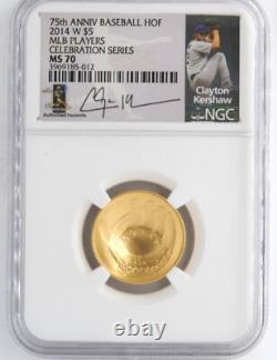 US Mint 2014-W $5 Gold Baseball Commemorative NGC MS70 Clayton Kershaw Coin