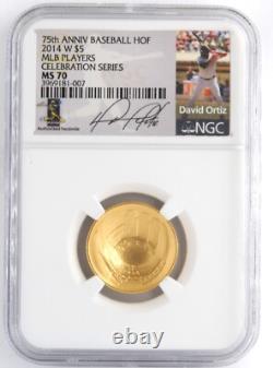 US Mint 2014-W $5 Gold Baseball Commemorative NGC MS70 David Ortiz Coin