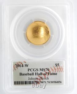 US Mint 2014-W $5 Gold Baseball Commemorative PCGS MS70 Johnny Bench Signed