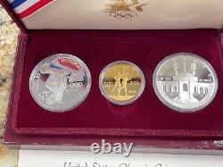 US Mint Los Angeles Olympic 1983/1984 Gold & Silver Commemorative 3 Coin Set COA