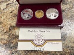 US Mint Los Angeles Olympic 1983/1984 Gold & Silver Commemorative 3 Coin Set COA