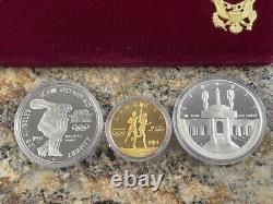 US Mint Los Angeles Olympic 1983/1984 Gold & Silver Commemorative 3 Coin Set COA