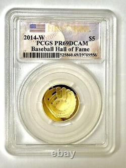 U. S. 2014-w Baseball Hall Of Fame $5 Dollar Gold Proof Coin, Cert Pcgs Pr69-dcam