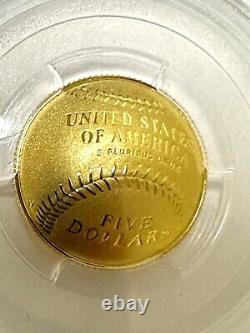 U. S. 2014-w Baseball Hall Of Fame $5 Dollar Gold Proof Coin, Cert Pcgs Pr69-dcam